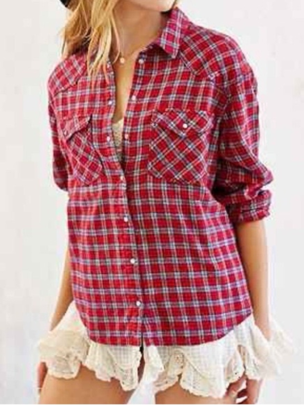 BDG Red Plaid Button-Down Shirt